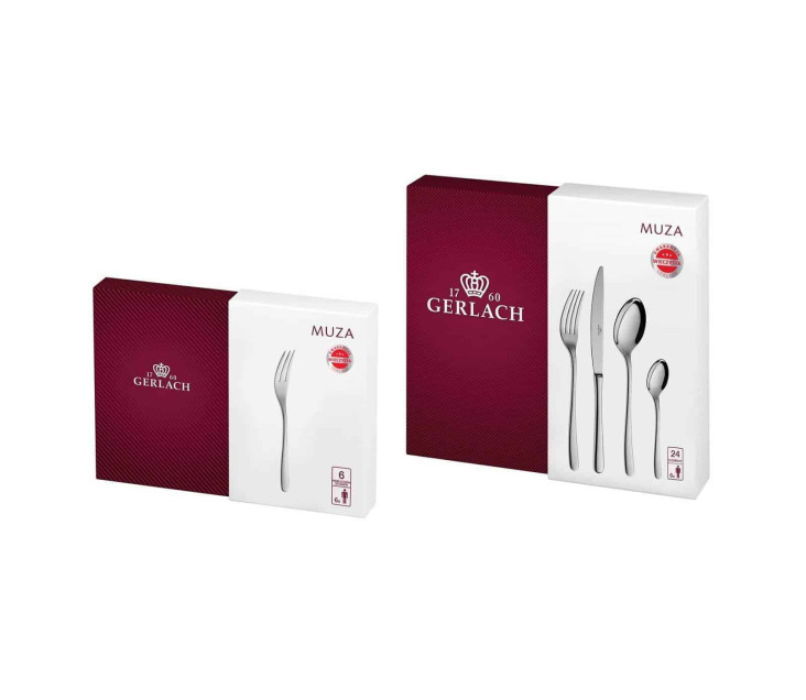 Besteckset 24-teilig glänzend MUZA + 6 Kuchengabeln.