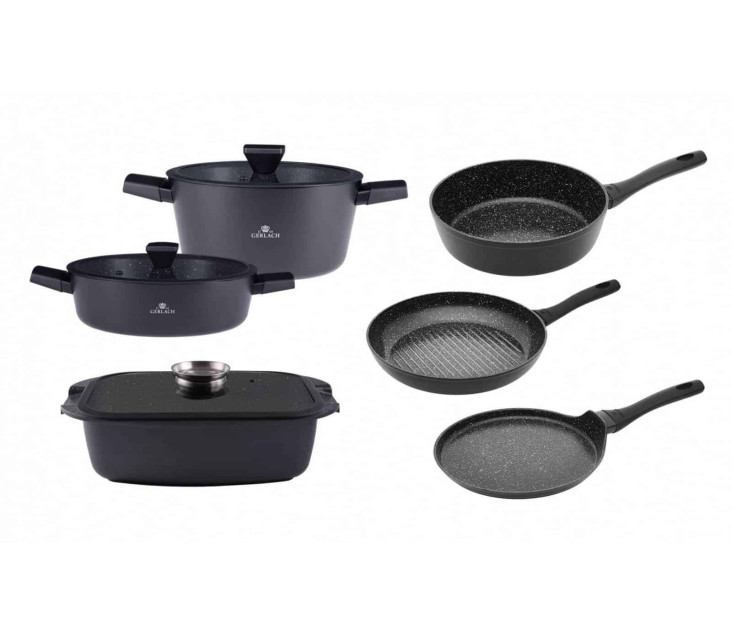 Topfe 24/28cm + Br&auml;ter + 2xPfanne 25/28cm + Grillpfanne 28cm GRANITEX
