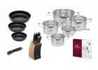 10-teiliges Topfset AMBIENTE + 24-teiliges Besteckset + 3x Pfannen mit abnehmbaren Griffen + Messerset in Block