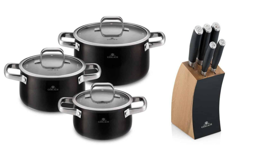 Topfset 6 Teile PRIME + Messerset im Block DECO BLACK