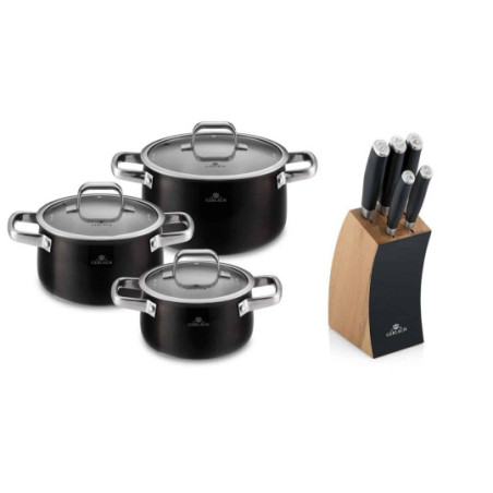 Zestaw garnków 6 el. PRIME + zestaw noży w bloku