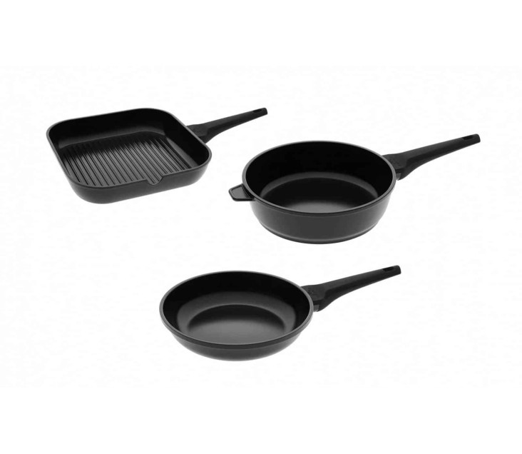 Zestaw 3x patelni 24cm + głęboka 28 cm + grillowa 24 cm MONOLIT