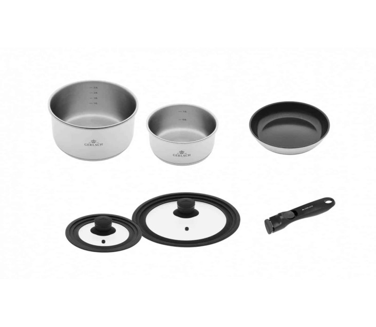 Topfset 16/20cm SMART STEEL + Pfanne 24cm + 2xDeckel + Griff