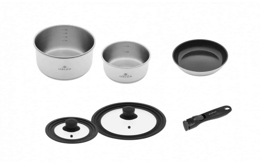 Topfset 16/20cm SMART STEEL + Pfanne 24cm + 2xDeckel + Griff