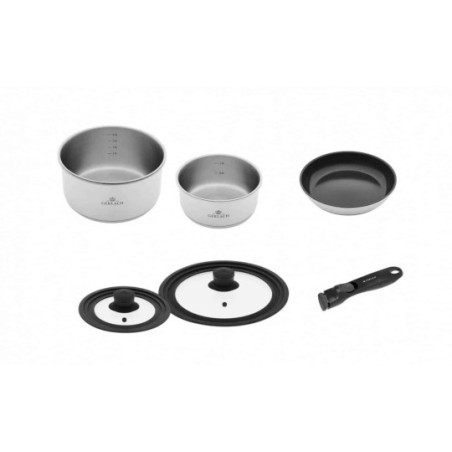 Topfset 16/20cm SMART STEEL + Pfanne 24cm + 2xDeckel + Griff