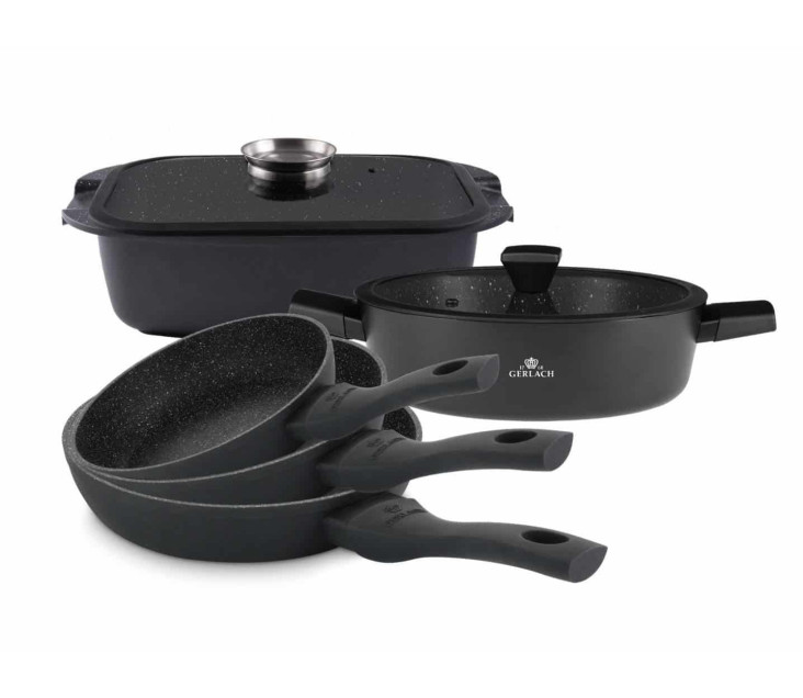 Set 3x Pfannen 20/24/28 cm + Br&auml;ter 32 cm + Topf 28 cm GRANITEX