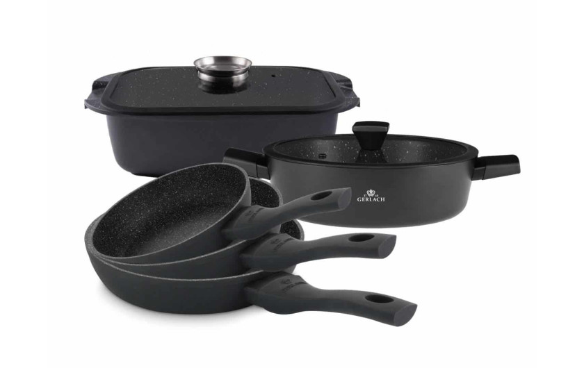 Set 3x Pfannen 20/24/28 cm + Br&auml;ter 32 cm + Topf 28 cm GRANITEX