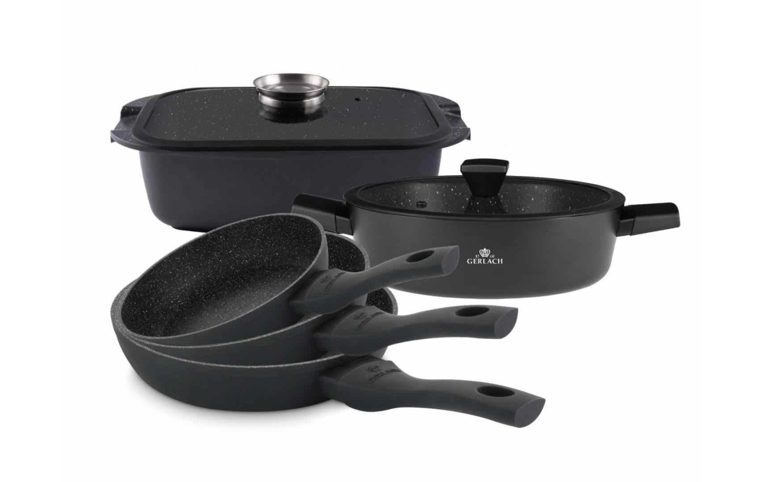 Set 3x Pfannen 20/24/28 cm + Bräter 32 cm + Topf 28 cm GRANITEX