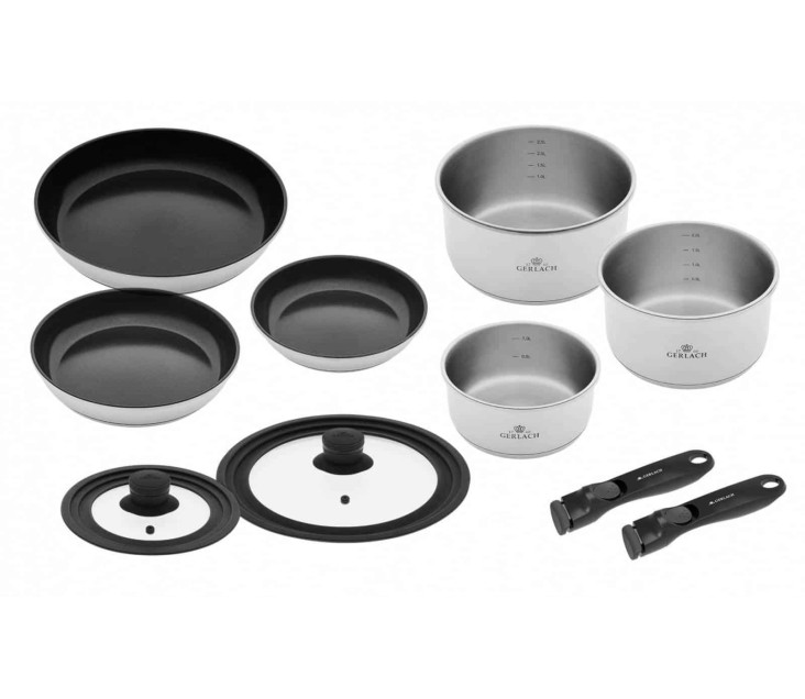 Topfset 4 Teile SMART STEEL + 3xPfannen 20/24/28cm SMART STEEL + Deckel 6 Teile SMART