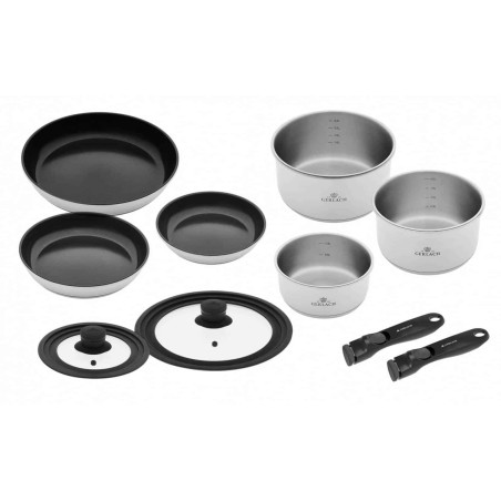Topfset 4 Teile SMART STEEL + 3xPfannen 20/24/28cm SMART STEEL + Deckel 6 Teile SMART