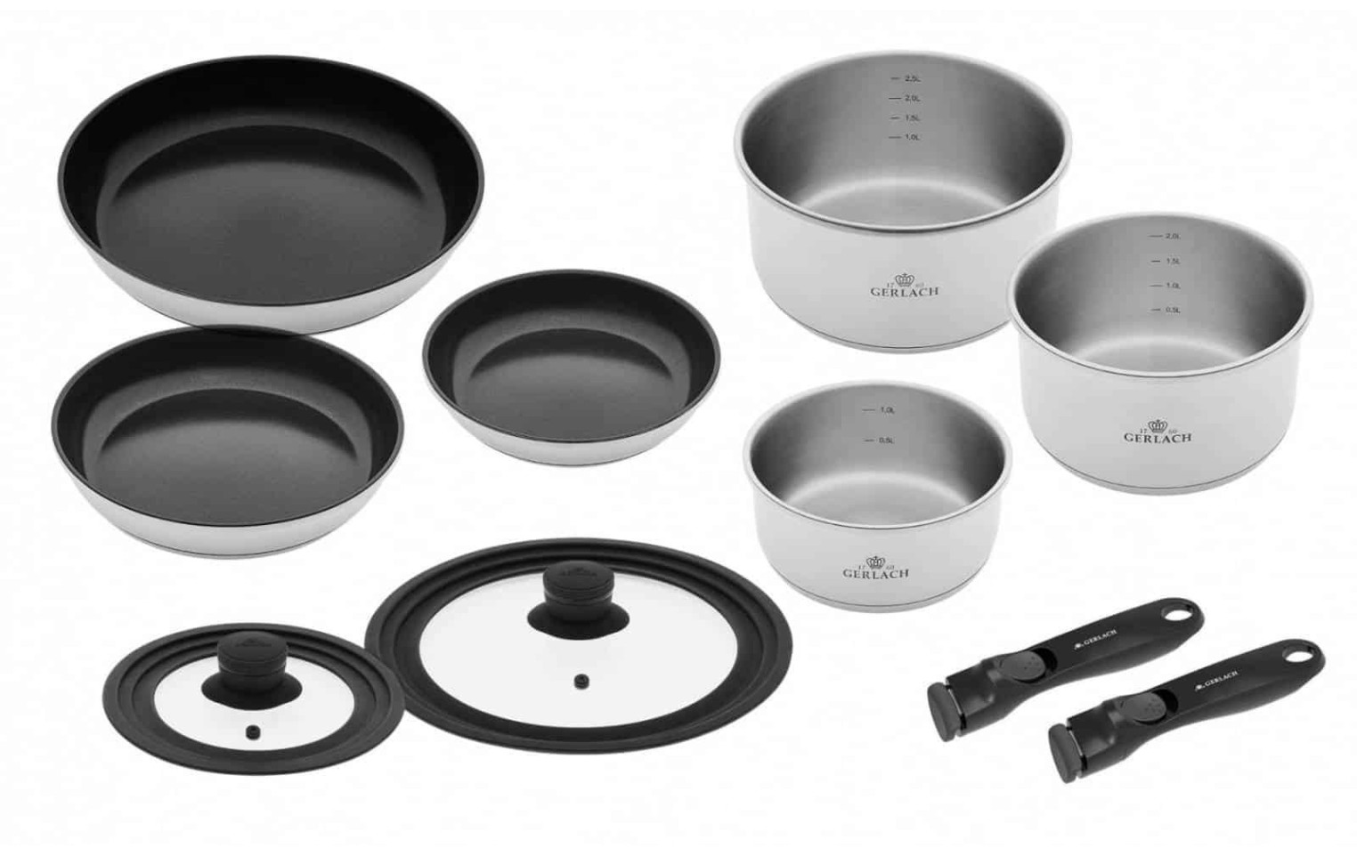 Topfset 4 Teile SMART STEEL + 3xPfannen 20/24/28cm SMART STEEL + Deckel 6 Teile SMART