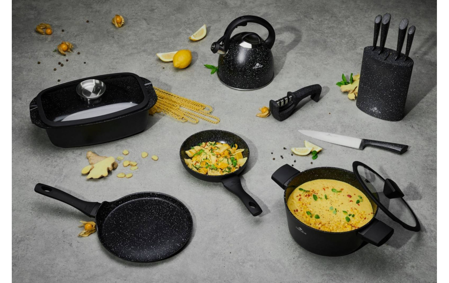 Topfe 24/28cm + Bräter + 2xPfanne 25/28cm + Grillpfanne 28cm GRANITEX