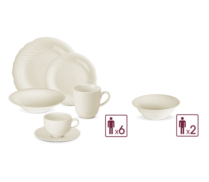 Porzellanservice CELESTIA 38-teilig für 6 Pers.: Essteller 18-teilig + Tasse mit Unterteller 12-teilig + Becher + Salatschüssel