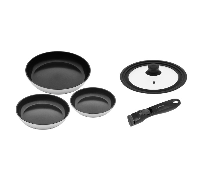 Pfanne 20cm + Pfanne 24cm + Pfanne 28cm SMART STEEL + Deckel