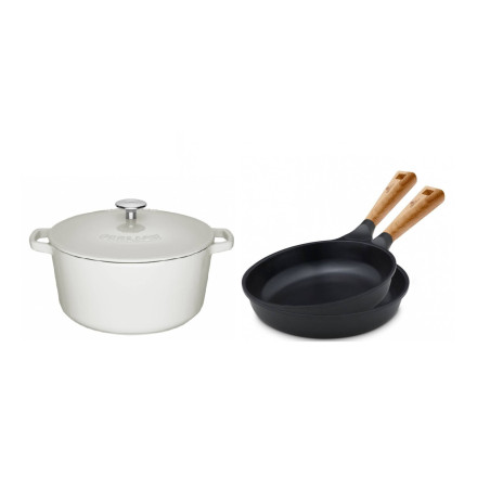 Gusseiserner Topf 5l NATUR IRON + Set 2xPfanne 24/28cm NATUR