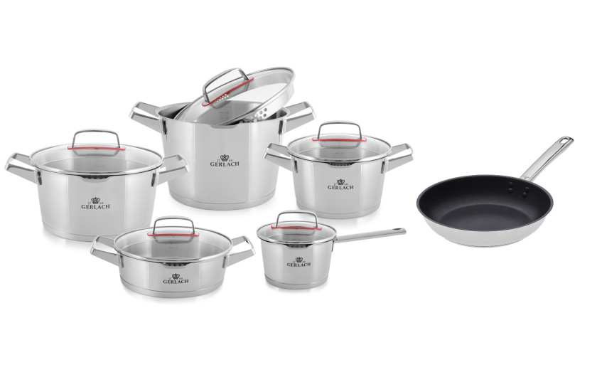 ZESTAW naczyń 11el. Garnki SUPERIOR + Patelnia stalowa Solid Lite 28cm z powłoką Ilag Ultimate
