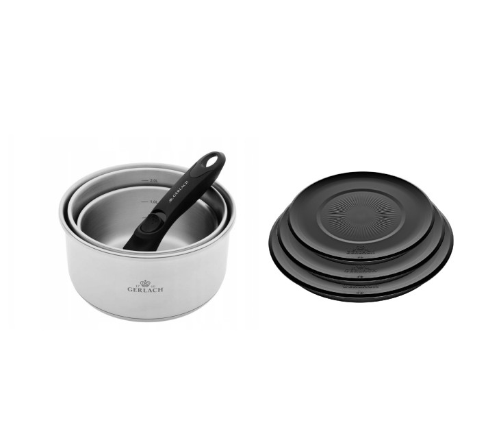 Zestaw garnków 4 el. SMART STEEL + SMART pokrywki do przechowywania 16cm, 18cm, 20cm - czarne