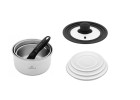 4-teiliges Topfset SMART STEEL + SMART Universaldeckel 16cm, 18cm, 20cm + 3-teiliges Aufbewahrungsdeckelset - weiß
