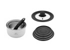 Topf-Set 4-tlg. SMART STEEL + SMART Universaldeckel 16 cm, 18 cm, 20 cm + Aufbewahrungsdeckel 3-tlg. - schwarz