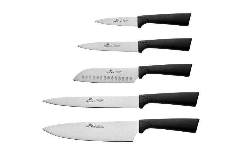 Messerset im Block SMART BLACK + Schneidebrett 30x24cm NATUR + Messerschärfer Mini SMART Messerset im Block SMART BLACK + Schneidebrett 30x24cm NATUR + Messerschärfer Mini SMART