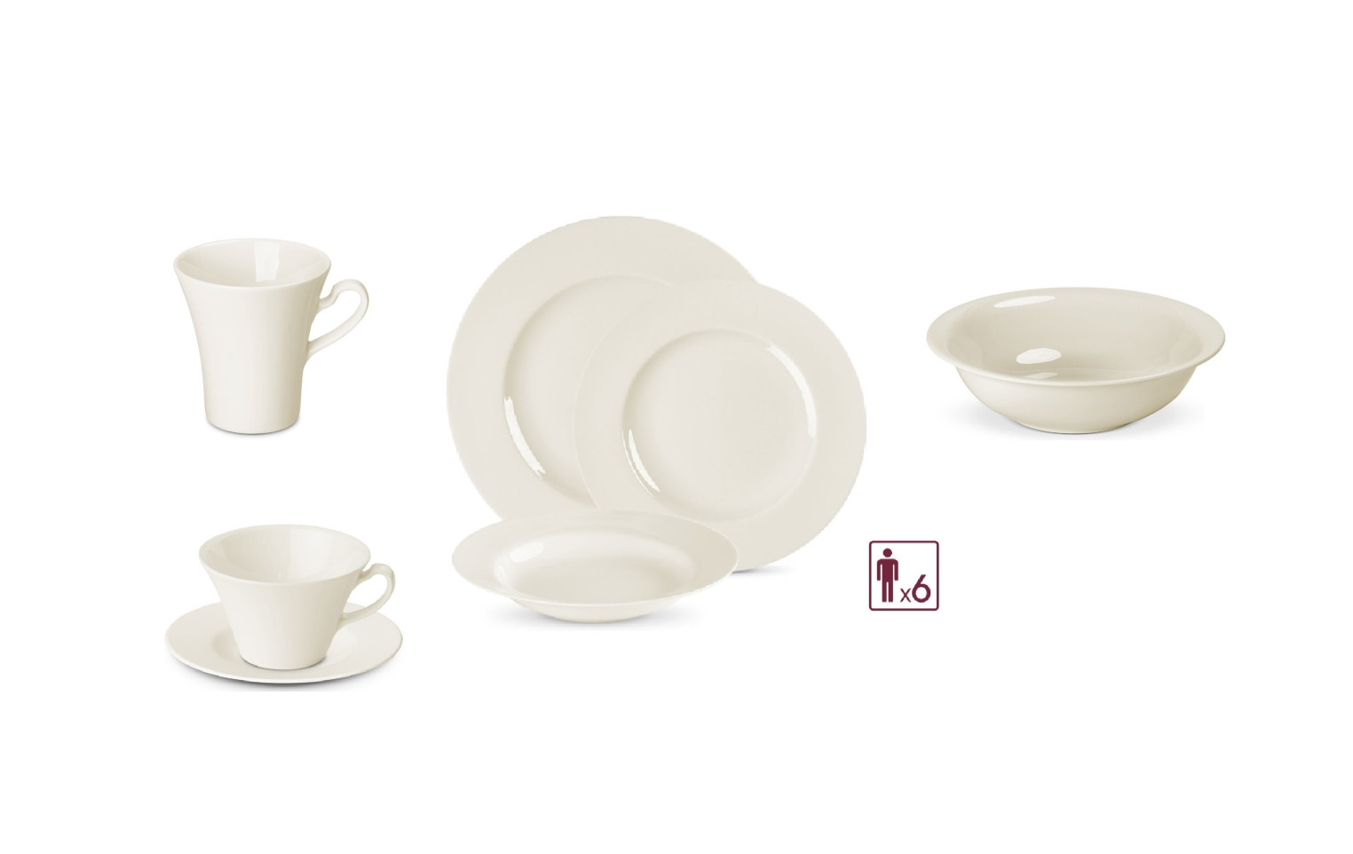 Geschirrset 36 Teile + Porzellanbeche 6 Teile + Tassen mit Untertassen 12 Teile + Salatschüssel 2 Teile