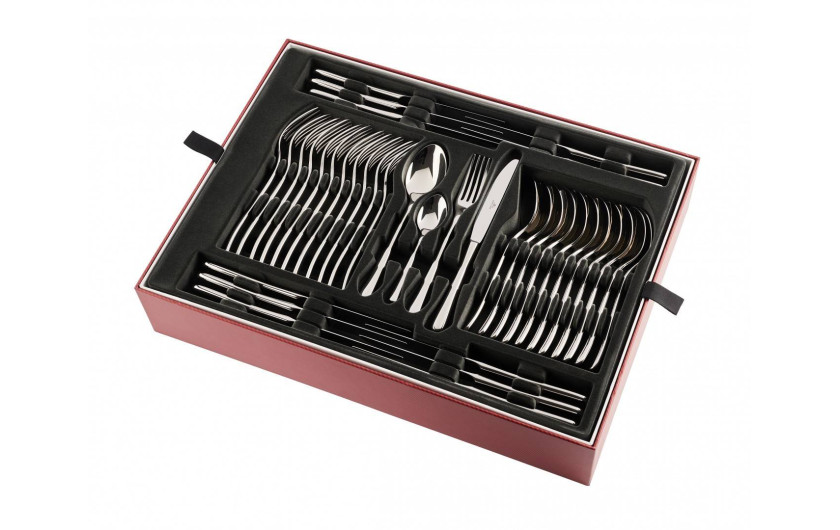 Geschirrset 36 Teile MUZA + Besteckset 68 Teile MUZA Poliert + Holzkiste f&uuml;r 12 Personen
