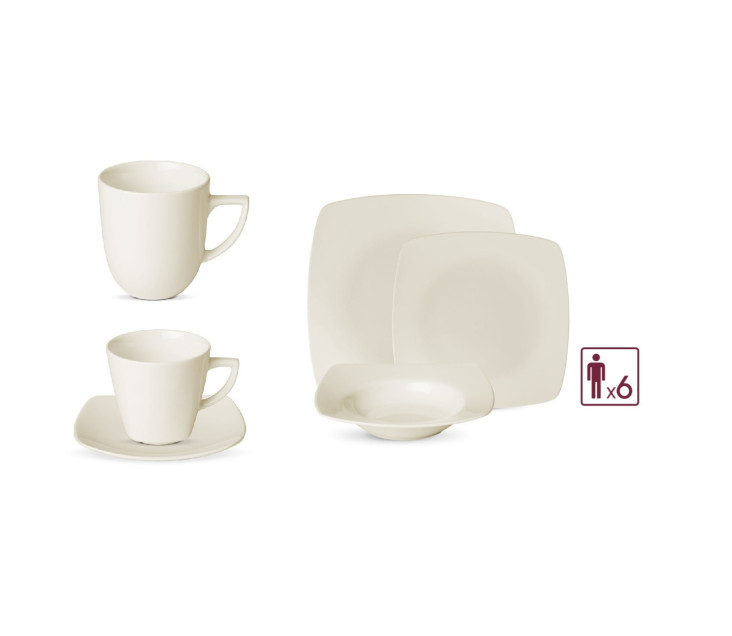 Geschirrset 18 Teile + Tassen mit Untertassen 6 Teile + Porzellanbeche 6 Teile VALOR für 6 Personen