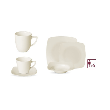 Geschirrset 18 Teile + Tassen mit Untertassen 6 Teile + Porzellanbeche 6 Teile VALOR für 6 Personen