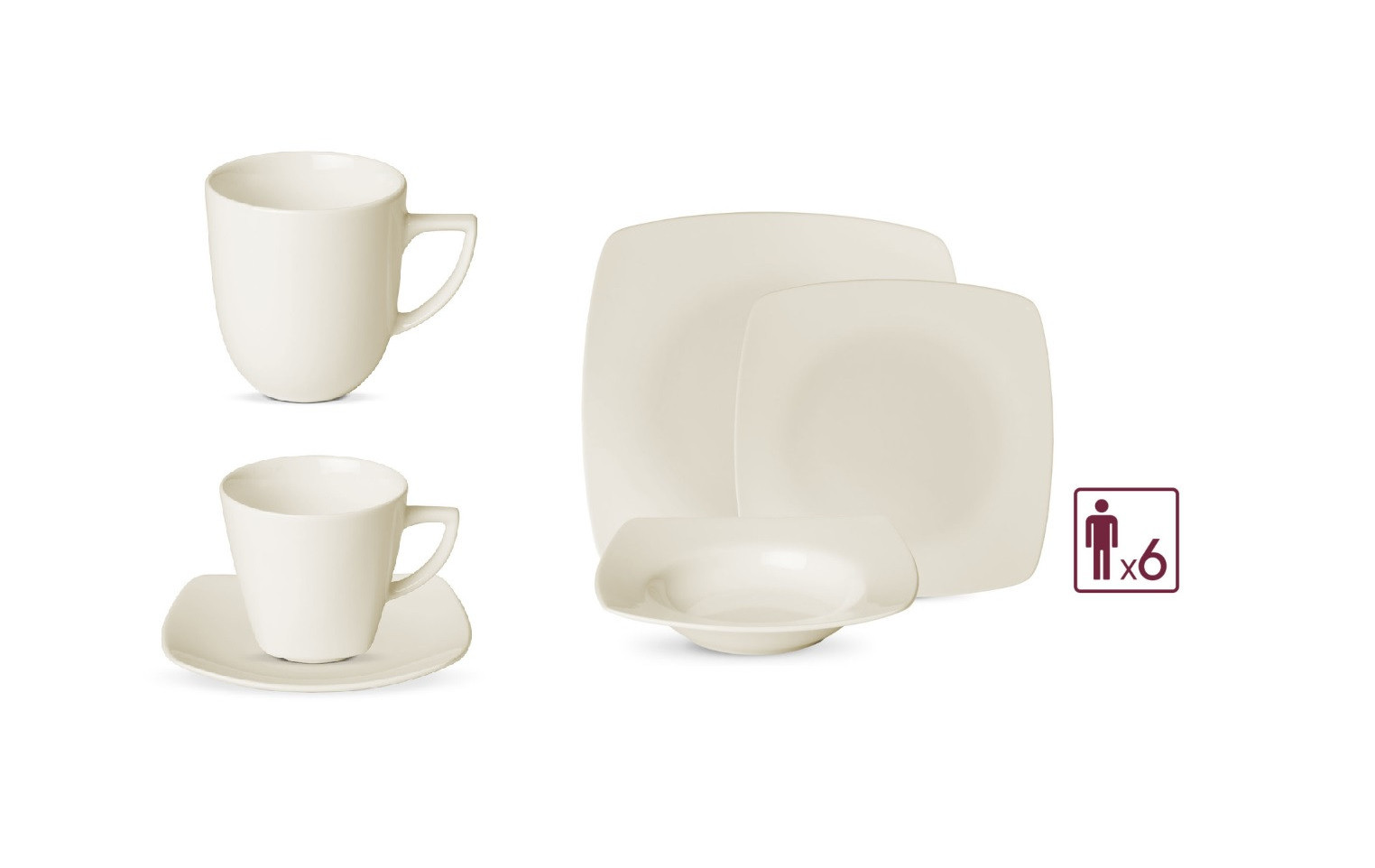 Geschirrset 18 Teile + Tassen mit Untertassen 6 Teile + Porzellanbeche 6 Teile VALOR für 6 Personen