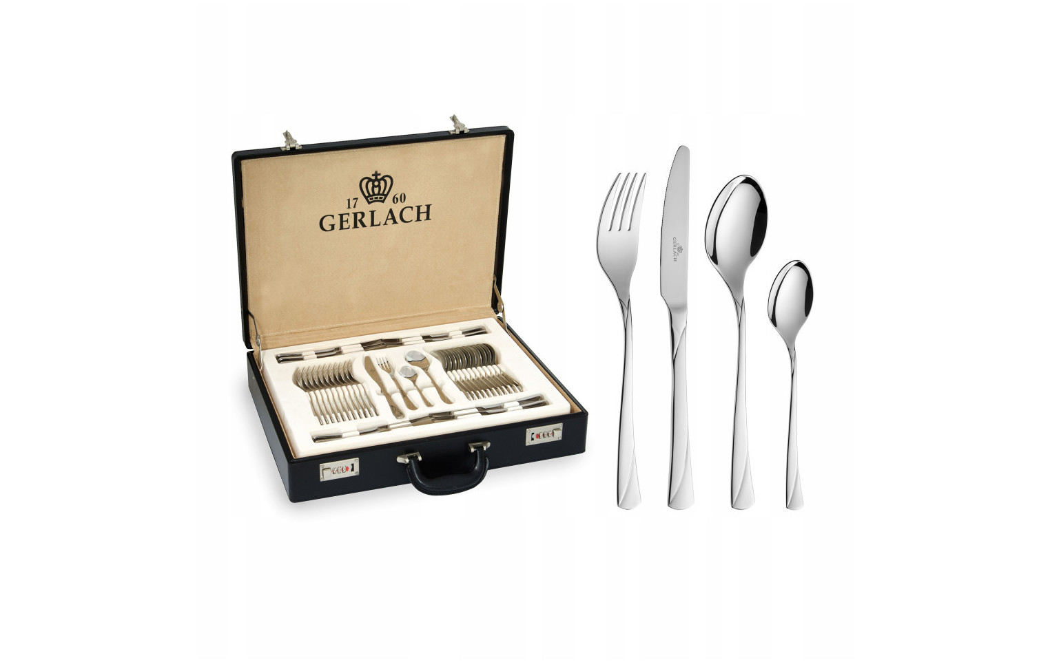 Geschirrset 36 Teile VALOR + Besteckset 68 Teile VALOR Poliert + Holzkiste für 12 Personen