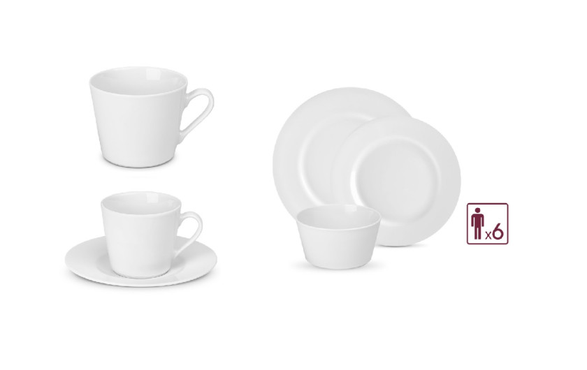 Porzellan-Service MODERN 36-teilig für 6 Personen: 18 Essteller + 12 Tassen mit Untertassen + Tassen