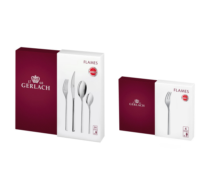 Besteckset 24-teilig FLAMES glänzend + 6 Kuchengabeln.