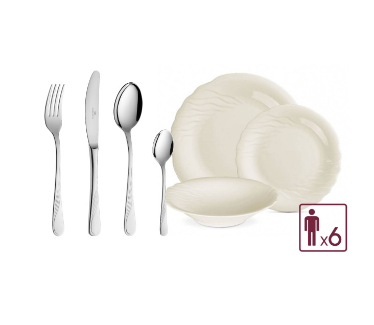 CELESTIA Set Essgeschirr 18-teilig + Besteckset 24 Teile poliert CELESTIA/6 Personen.