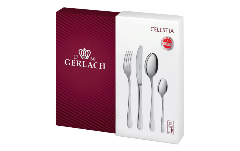 CELESTIA Set Essgeschirr 18-teilig + Besteckset 24 Teile poliert CELESTIA/6 Personen.