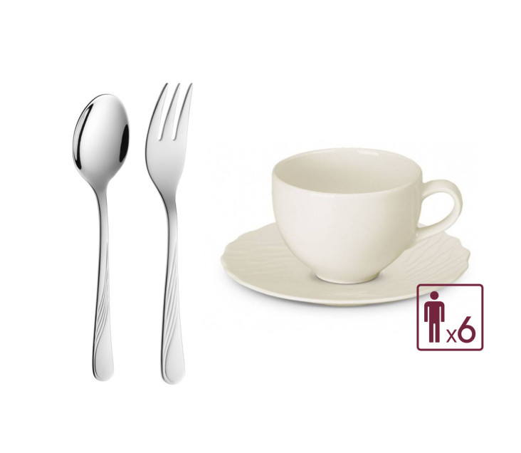 CELESTIA Tassen-Set mit Untertassen 12-teilig + Kaffeelöffel + Kuchengabeln CELESTIA/6 Pers.