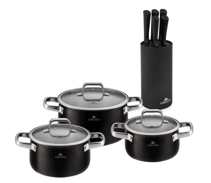 Topfset 6 Teile PRIME + Messerset im Block SMART BLACK