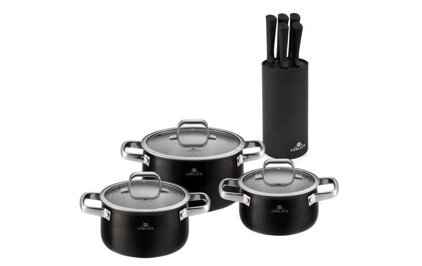 Topfset 6 Teile PRIME + Messerset im Block SMART BLACK