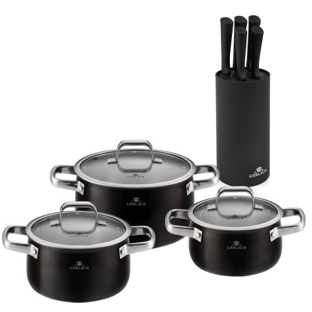 Topfset 6 Teile PRIME + Messerset im Block SMART BLACK