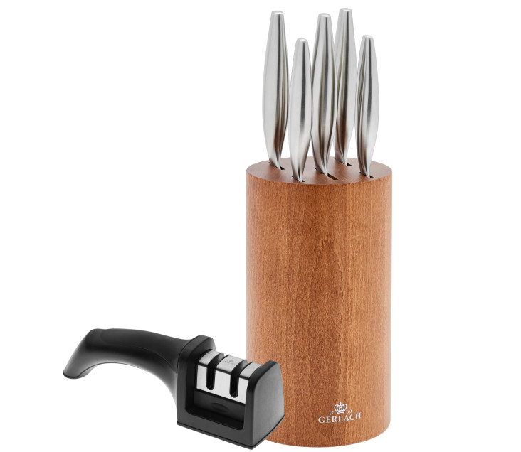 Messerset im Block FINE Holz + Messersch&auml;rfer