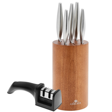 Messerset im Block FINE Holz + Messerschärfer