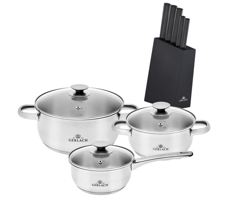 Topfset 6 Teile FIRST + Messerset im Block AMBIENTE BLACK