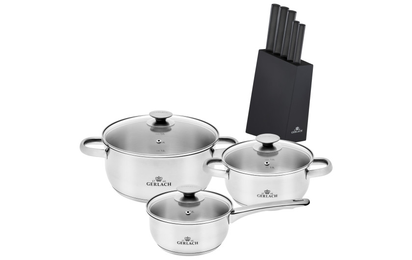 Topfset 6 Teile FIRST + Messerset im Block AMBIENTE BLACK