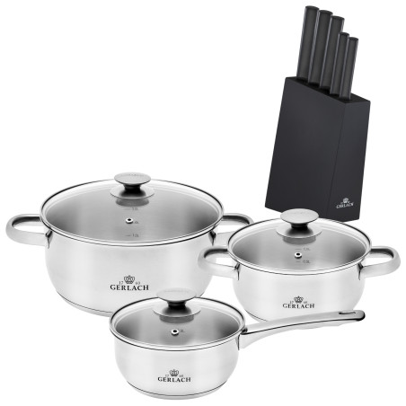 Topfset 6 Teile FIRST + Messerset im Block AMBIENTE BLACK