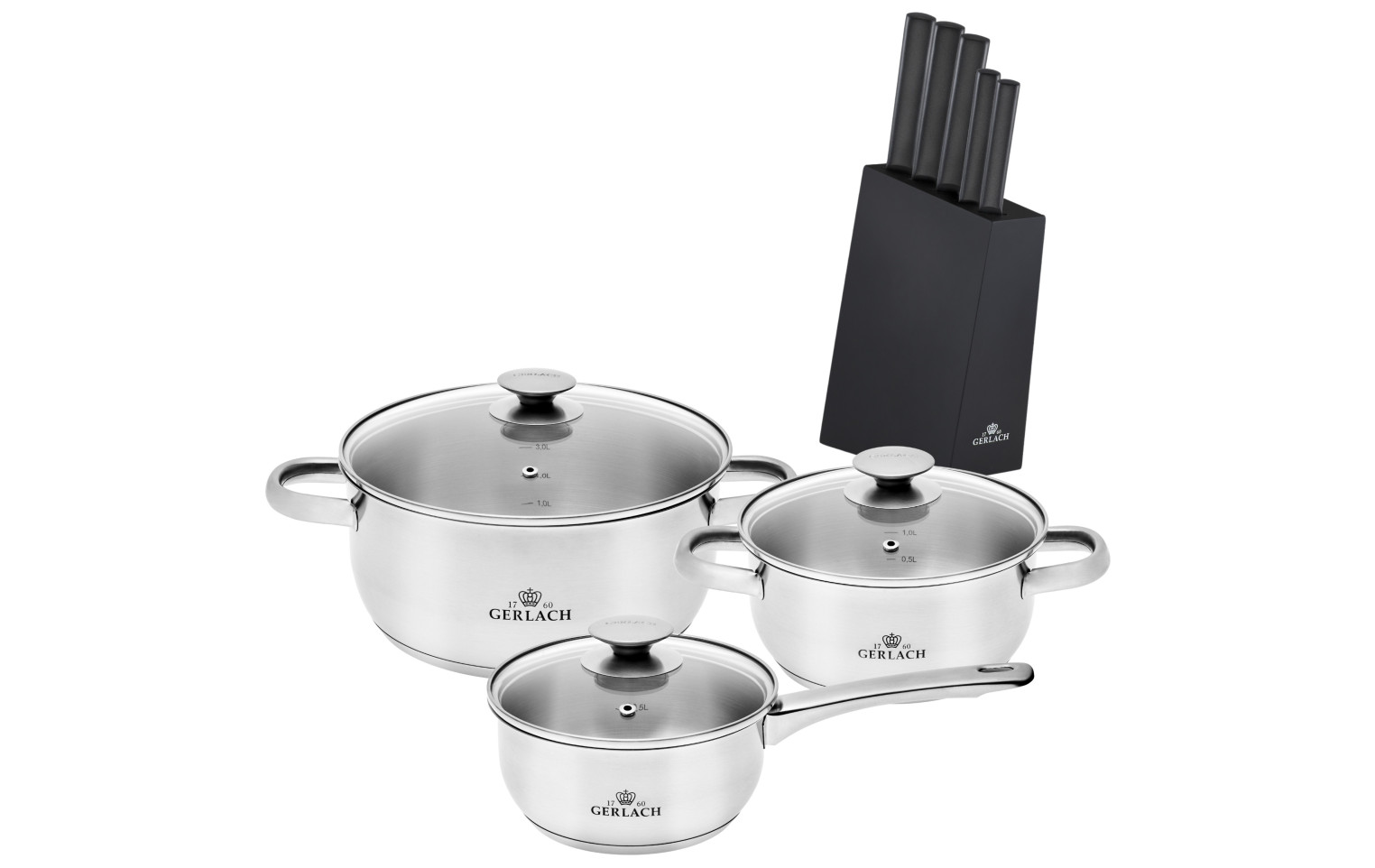 Topfset 6 Teile FIRST + Messerset im Block AMBIENTE BLACK