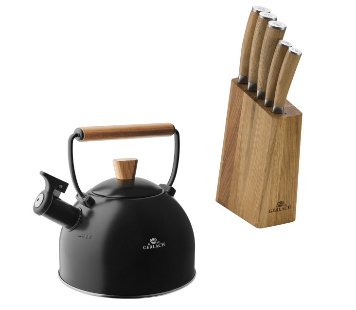 Messerset im Block NATUR + Wasserkocher NATUR 2,5 l