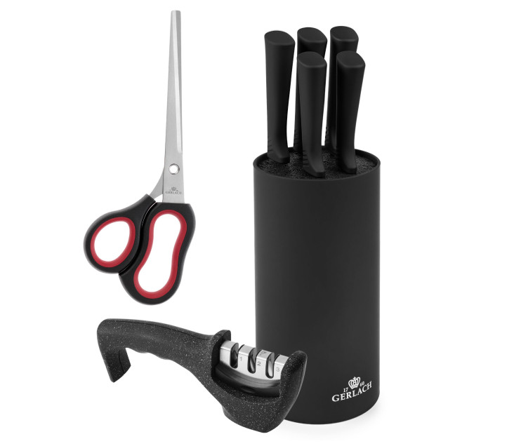 Messerset im Block SMART BLACK + Wetzstahl GRANITEX 3 in 1 + Universalschere 205 mm ASSIST