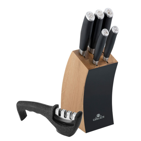 Messerset im Block DECO BLACK Holz Schwarz + Messerschärfer 3 in 1