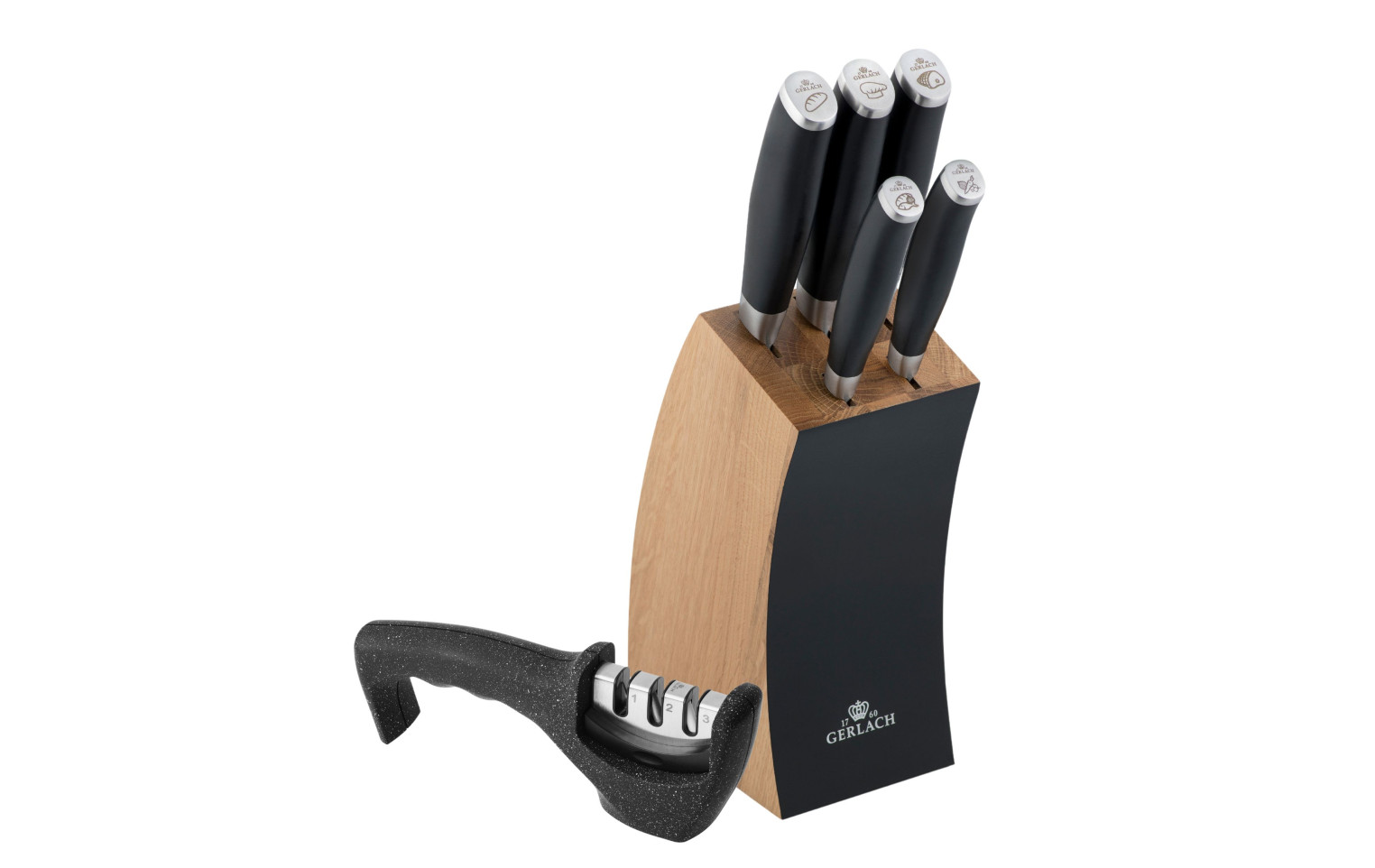 Messerset im Block DECO BLACK Holz Schwarz + Messerschärfer 3 in 1