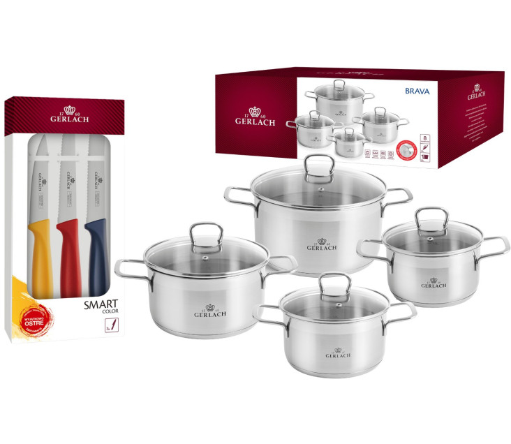 8-teiliges Topfset BRAVA + 3x Küchenmesser