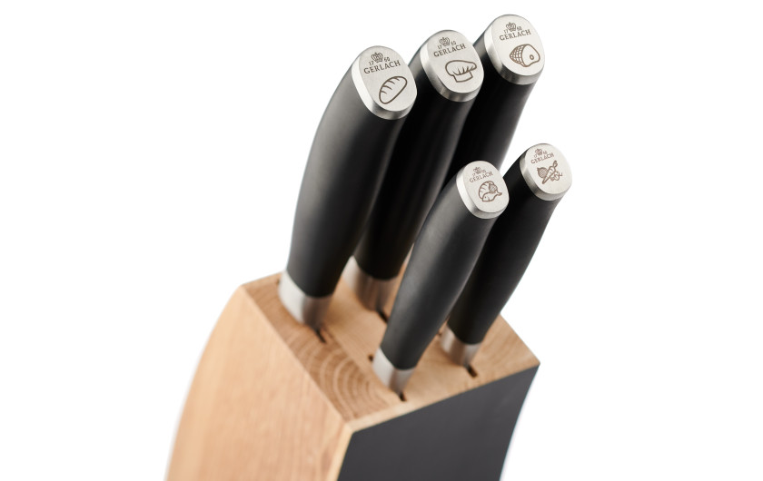 Messerset im Block DECO BLACK Holz Schwarz + Messersch&auml;rfer 3 in 1
